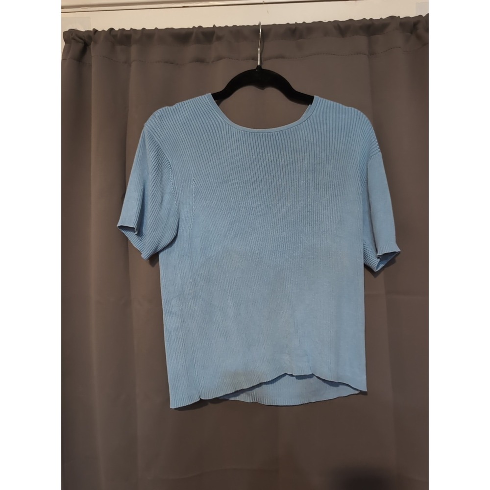 Kevo‎ Collection Women's Large Blue Sweater, Blue Knit Sweater, Casual Silk Top